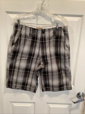Men's Black & White Plaid Flat Front Shorts